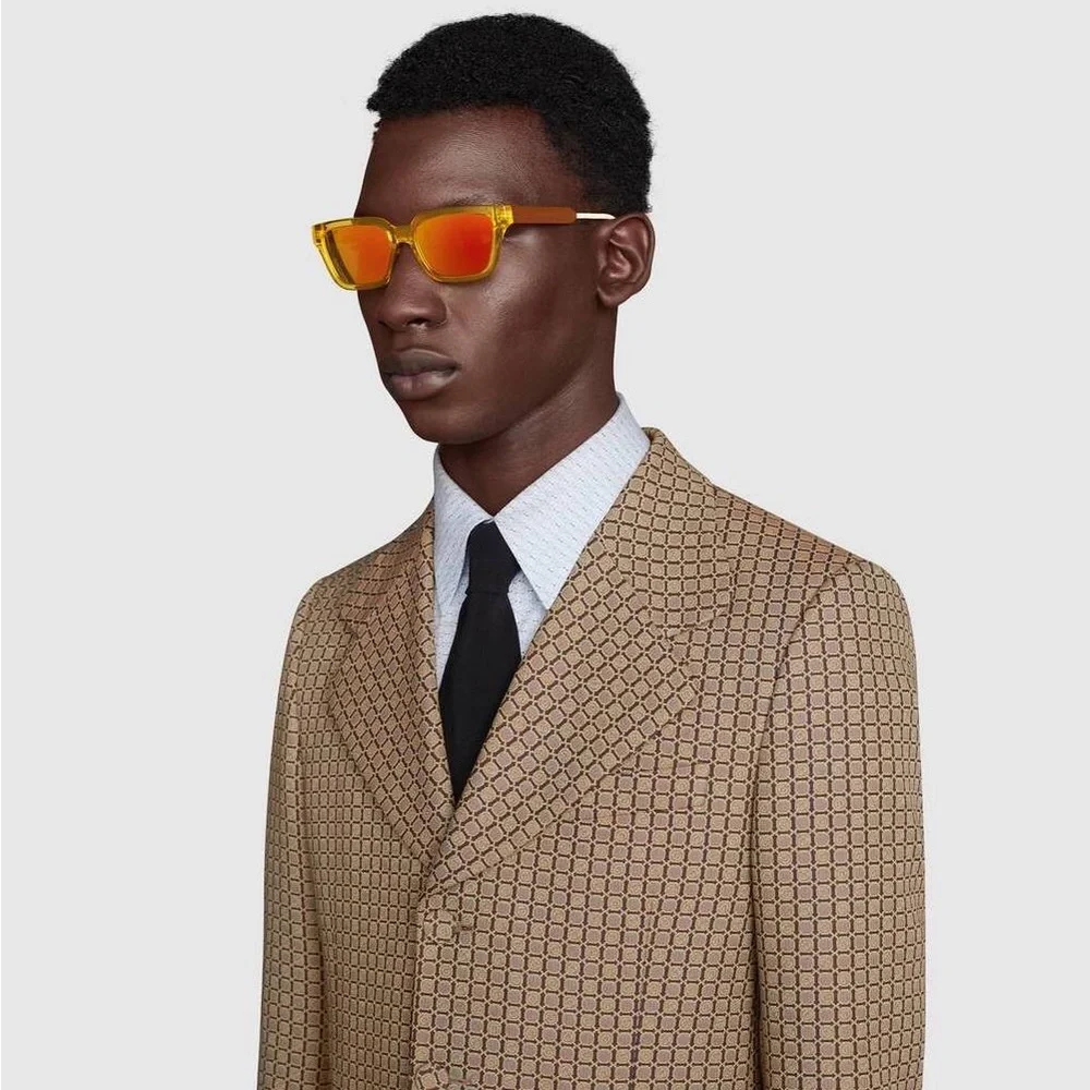Authentic- New - Gucci - GG0975S Orange Crystal/Orange Rectangular Men Sunglass